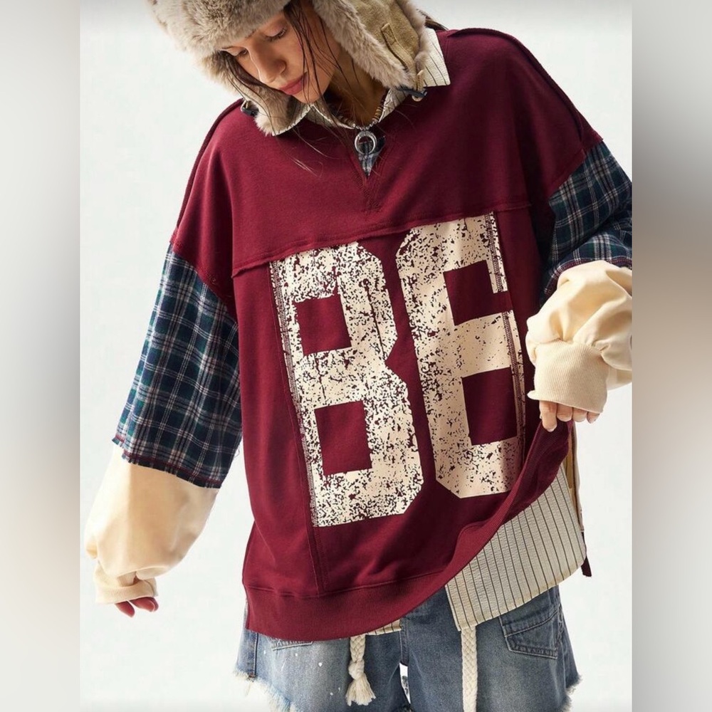 Boutique Patchwork Number 86 Pullover, Large NWT … - image 1